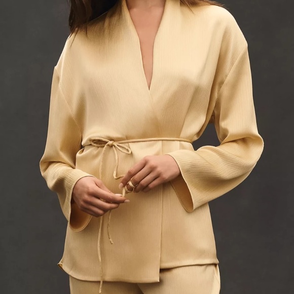 NWT Anthropologie Mare Mare Tie Plissé Blazer Gold Belted  XS - Picture 9 of 10